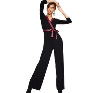 BODEN Womens Isla Wrap V-Neck Jersey Soft Knit  Black Jumpsuit Women's Size 6